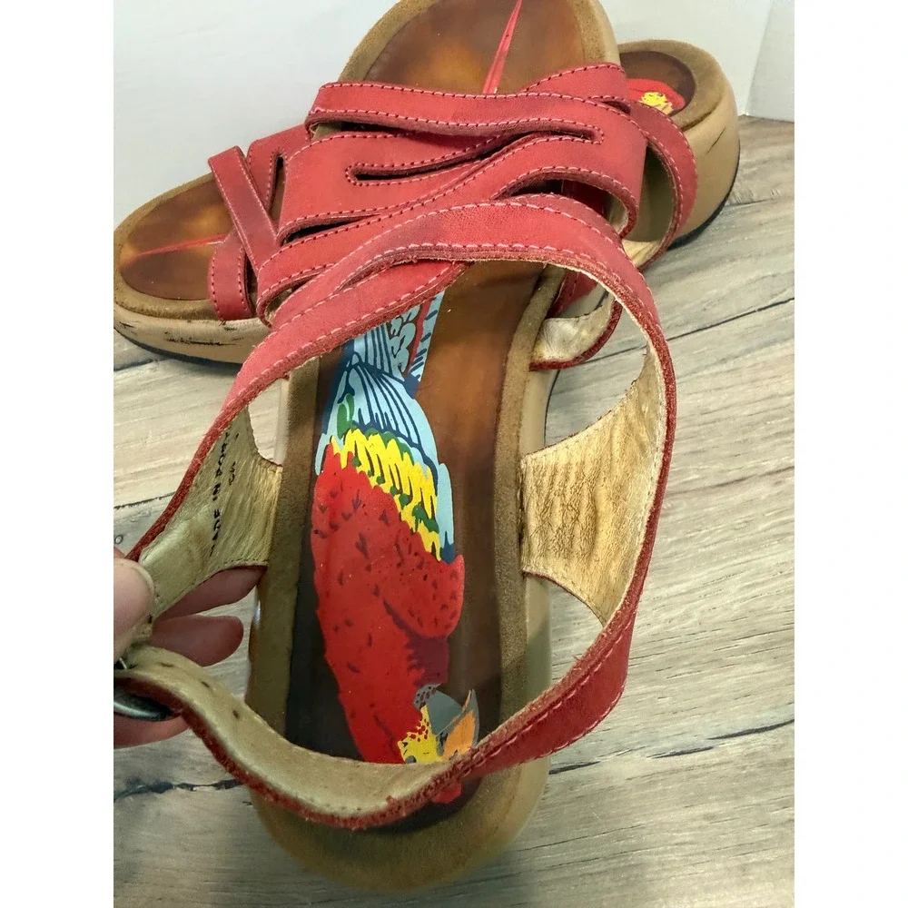 Dansko Portugal Red Leather Parrot Footbed Platform Slingback Sandals 36 5.5–6